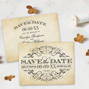 Vintage Rustic Black Flourish Parchment Wedding Save The Date