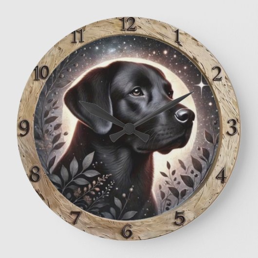   Vintage Rustic  Black Labrador  Große Wanduhr (Vorderseite)