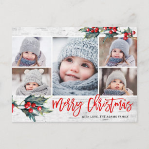 Vintage Rustic Christmas 5 Foto Holiday Postcard Feiertagspostkarte