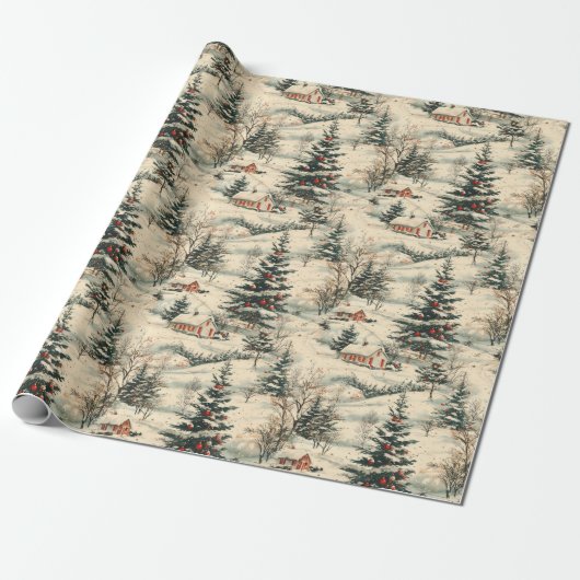 Vintage Rustic Christmas Holiday Geschenkpapier (Ungerollt)