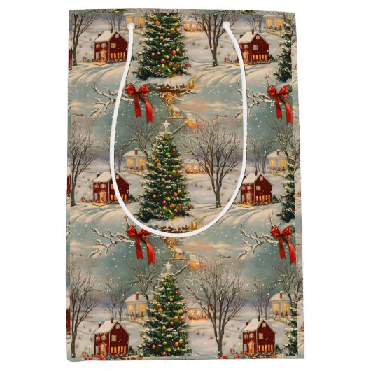 Vintage Rustic Christmas Holiday Mittlere Geschenktüte (Vorderseite)