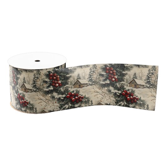 Vintage Rustic Christmas Holiday Ripsband (Spule)