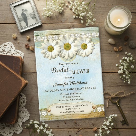 Vintage Rustic Country Daisy Bridal Shower  Einladung