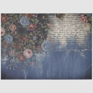 Vintage Rustic Denim Floral Script Decoupage Craft Seidenpapier