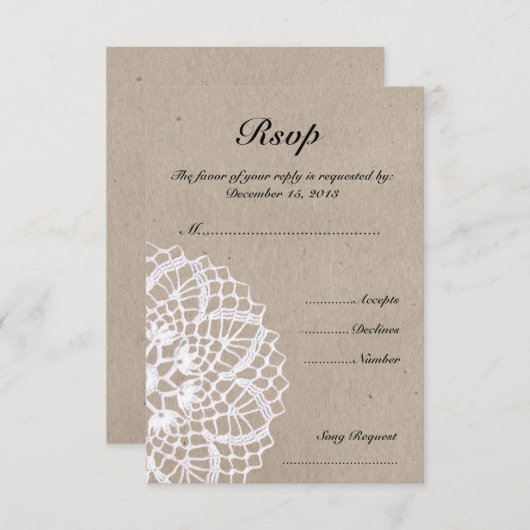 Vintage Rustic Doily Wedding RSVP Card (Vorne/Hinten)