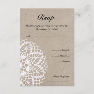 Vintage Rustic Doily Wedding RSVP Card Karte