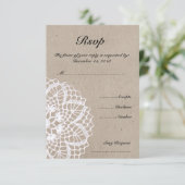 Vintage Rustic Doily Wedding RSVP Card Karte (Stehend Vorderseite)