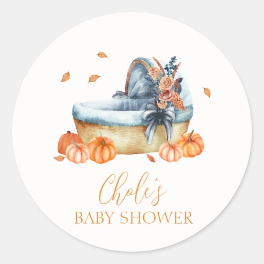 Vintage Rustic Fall Pumpkin Crib Babydusche Runder Aufkleber (Vorderseite)