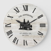 Vintage Rustic Family Name Große Wanduhr (Vorderseite)