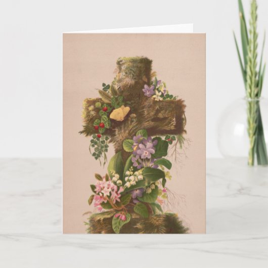 Vintage Rustic Floral Cross, Easter Card, Karte (Vorderseite)
