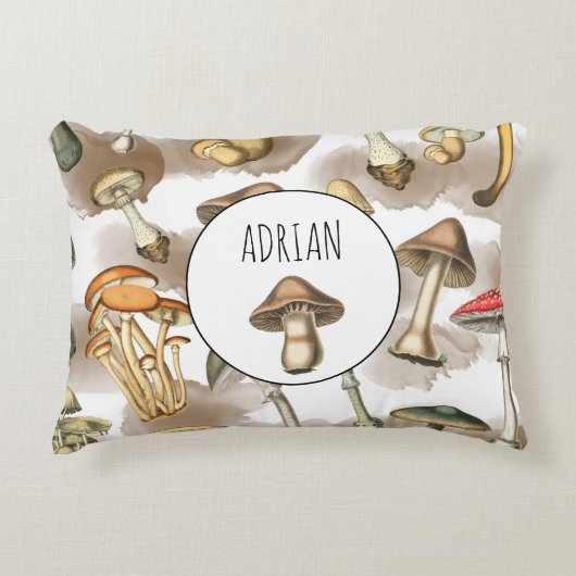 Vintage Rustic Forest Mushrooms Dekokissen (Vorderseite)