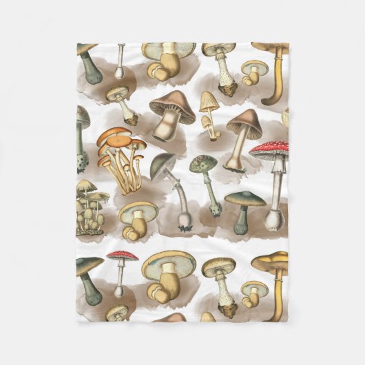 Vintage Rustic Forest Mushrooms Fleecedecke (Vorderseite)