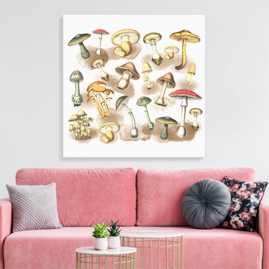 Vintage Rustic Forest Mushrooms Leinwanddruck (Insitu (Wohnzimmer))