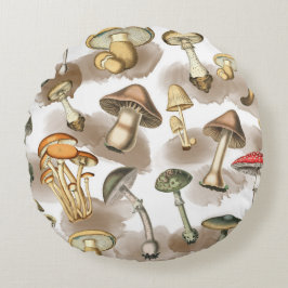 Vintage Rustic Forest Mushrooms Rundes Kissen