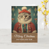 Vintage Rustic Funny Cat in Costume Christmas Karte (Gelbe Blume)