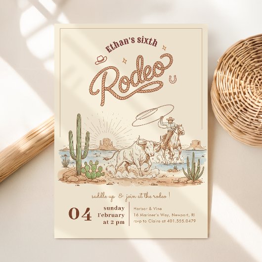 Vintage Rustic Gingham Cowboy Rodeo 6. Geburtstag Einladung