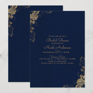 Vintage Rustic Glam Rose Blau & Gold Brautdusche Einladung