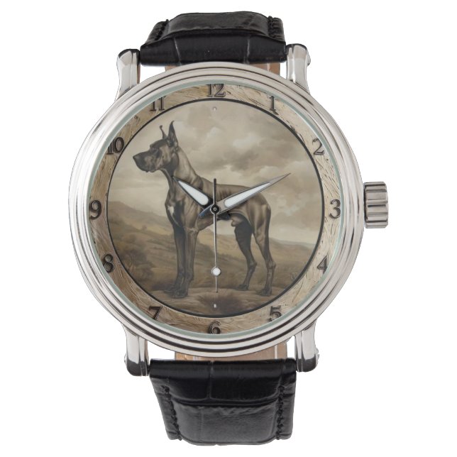 Vintage Rustic Great Dane Dog Armbanduhr (Vorderseite)