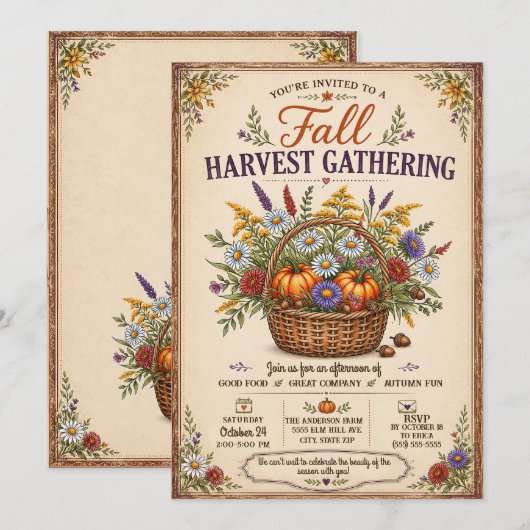 Vintage Rustic Herbst Erntefest-Party Einladung (Vorne/Hinten)