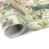 Vintage Rustic Holly Christmas Card Collage Geschenkpapier (Rolleneckpunkt)