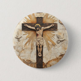 Vintage Rustic Jesus on the Cross Button