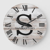 Vintage Rustic Monogram amily Name Große Wanduhr (Vorderseite)