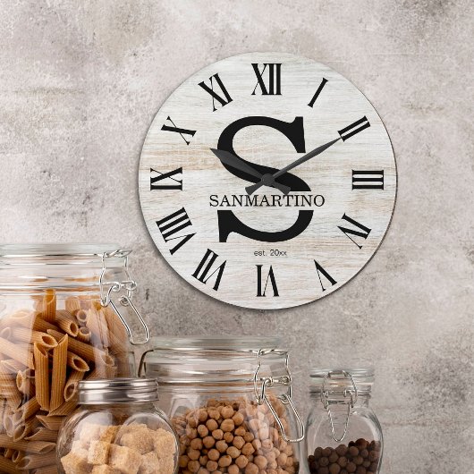 Vintage Rustic Monogram amily Name Große Wanduhr