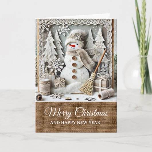 Vintage Rustic Snowman Merry Christmas  Karte (Vorderseite)
