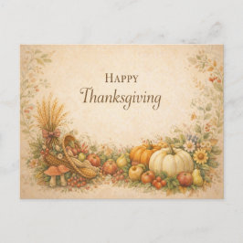 Vintage Rustic Thanksgiving Cornucopia Harvest  Feiertagspostkarte