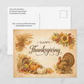 Vintage Rustic Thanksgiving Turkey Harvest  Feiertagspostkarte (Vorne/Hinten)