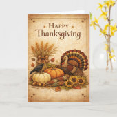Vintage Rustic Thanksgiving Turkey Harvest  Karte (Gelbe Blume)