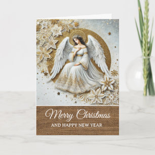 Vintage Rustic Weiße und Goldene Engel Weihnachtsk Karte