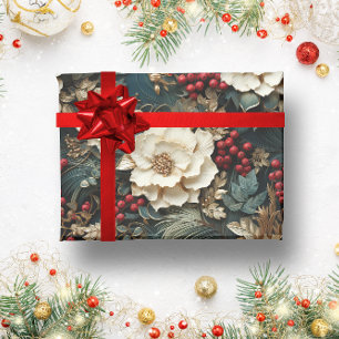 Vintage Rustic Winter rote Beeren florale Weihnach Geschenkpapier