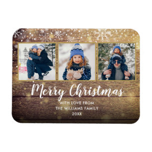 Vintage Rustic Wood Frohe Weihnachten 3 Foto Magnet