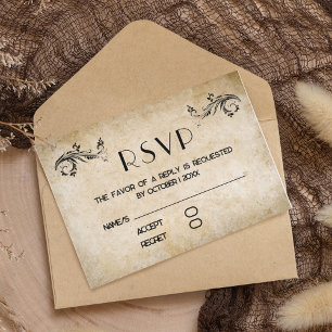 Vintage Rustikal Black Blüh Parchment RSVP Card Karte