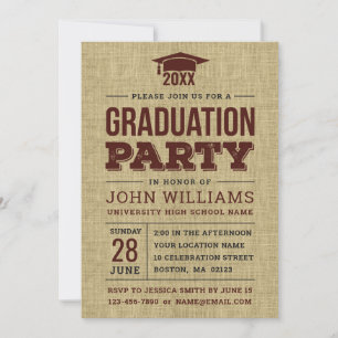 Vintage Rustikal Country Burlap Graduation Party Einladung