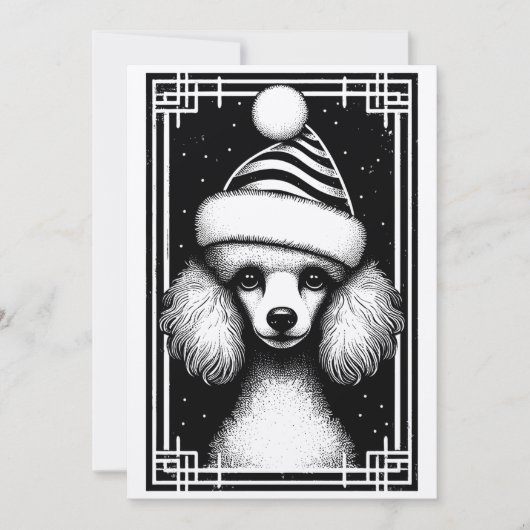 Vintage Rustikal Inspiriert Poodle Weihnachtskarte Feiertagskarte (Vorderseite)