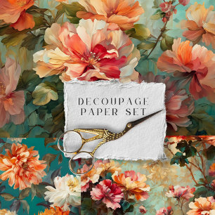 Vintage-Rustikal-Orange-Blumen-Decoupage-Papierset Geschenkpapier Set