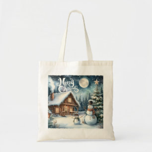 Vintage/Rustikal/Schneemann/Weihnachten Tragetasche