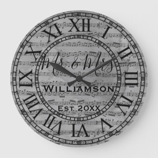 Vintage rustikale alte Musiknoten Papier Personali Große Wanduhr (Vorderseite)