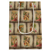 Vintage Rustikale Alte Welt Vater Weihnachtscollag Mittlere Geschenktüte (Rückseite)