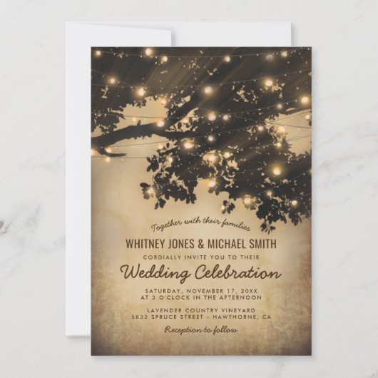 Vintage Rustikale Baumlichter Hochzeit Einladung (Vorderseite)