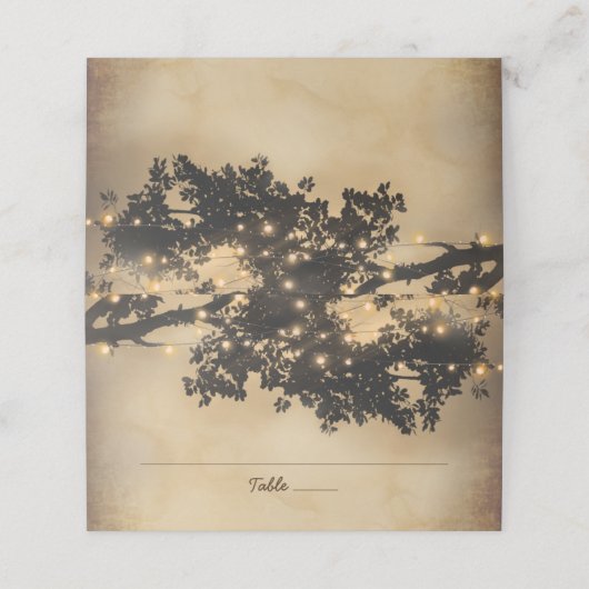 Vintage Rustikale Baumlichter Hochzeit Platzkarte (Außenseite Aufgefaltet)