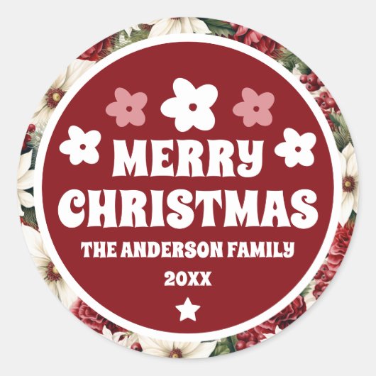 Vintage rustikale Blume Blätter Runder Aufkleber (Vorderseite)