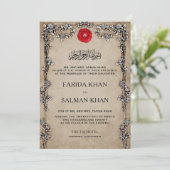 Vintage rustikale Blumengestelle islamische Hochze Einladung (Stehend Vorderseite)