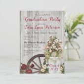 Vintage Rustikale Blumenmason Jar Graduierungspart Einladung (Stehend Vorderseite)