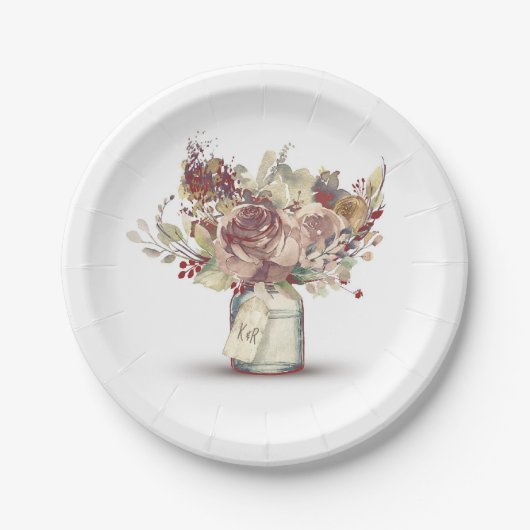 Vintage Rustikale Blumenmason Jar Wedding Pappteller (Vorderseite)