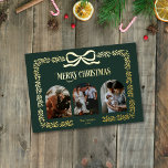 Vintage Rustikale Bow Greenerfamilie Foto Collage Folieneinladung<br><div class="desc">Vintage rustikale Coquette Bow Greenery Familie Foto Collage Foil Einladung,  Vorlage Weihnachtskarten</div>