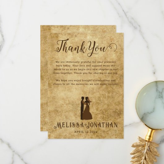 Vintage rustikale braune Hochzeit Danke Karte (Vorderseite/Rückseite Beispiel)