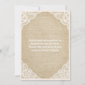 Vintage Rustikale Burlap Lace Baby Dusche Einladun Einladung (Rückseite)